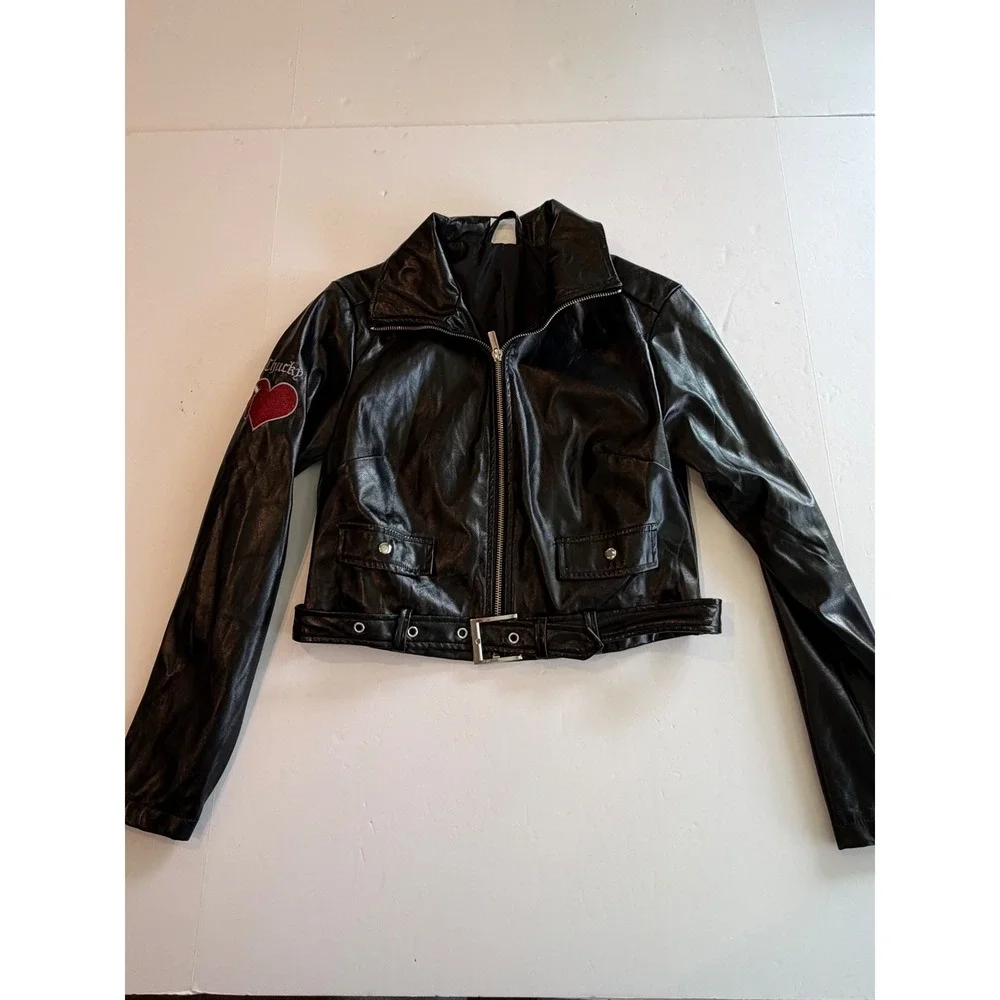 Chucky Horror Franchise Faux Leather Cropped Biker Jacket Black Small‎
